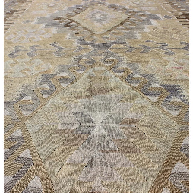 Vintage Tribal Kilim With Geometric Design in Taupe, Honey, Lavender, Gray & Tan For Sale - Image 10 of 12