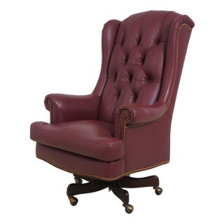 Hancock & Moore Large Tufted Leather Office Desk Chair For Sale