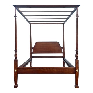 Oak and Mahogany Chippendale Style Canopy Bed - Queen Size For Sale