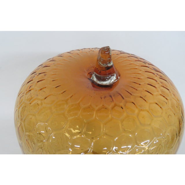 Amber Glass Apple Sculpture Large Mid Century Modern Honeycomb Pattern 5086b For Sale - Image 4 of 11