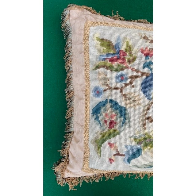 English Vintage Needlepoint Pillow For Sale - Image 3 of 15