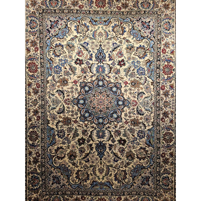 Vintage Tabriz Design Area Rug, Hand-Knotted Wool, Floral Pattern, Ivory & Blue, 6x8 For Sale - Image 17 of 18