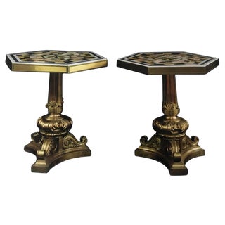 19th Century Gilt Bronze & Pietra Dura Marble Tables, Set of 2 For Sale