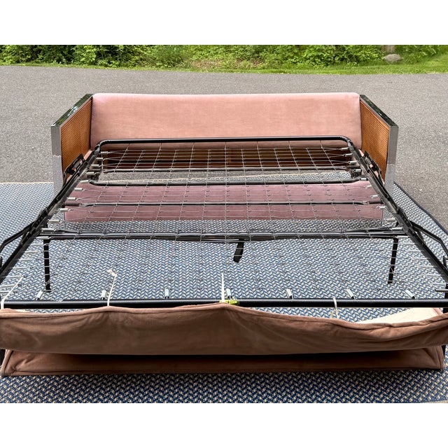1970s Late 1960s–1970s Chrome and Cane Sleeper Sofa For Sale - Image 5 of 6