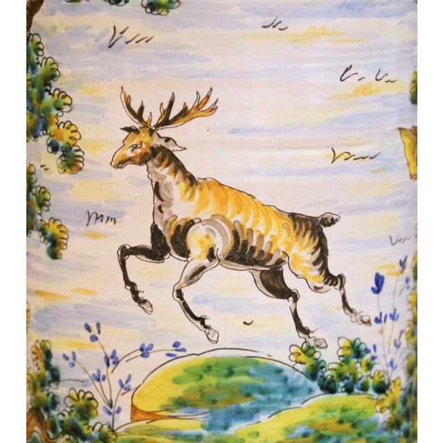 Mid-Century Italian Hand-Painted Majolica Umbrella Stand With Hunt Scene For Sale - Image 10 of 14