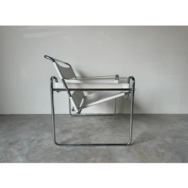 Mid-Century Modern Vintage Marcel Breuer Wassily - Style Chrome White Leather Sling Lounge Chair/ Sold For Sale - Image 3 of 12