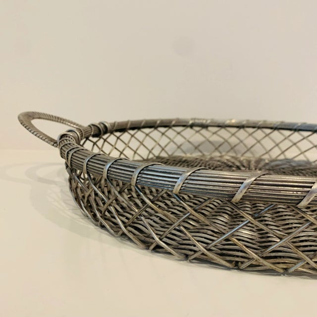 Metal Vintage Woven Silver Basket Tray For Sale - Image 7 of 8