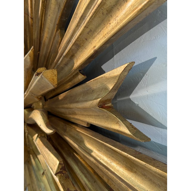 Set of 2, 1970s Vintage Italian Sunburst Gilded Wall Mirror For Sale In Los Angeles - Image 6 of 9