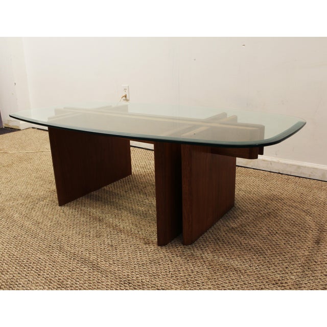Danish Modern Teak Fishbone Glass Top Coffee Table | Chairish