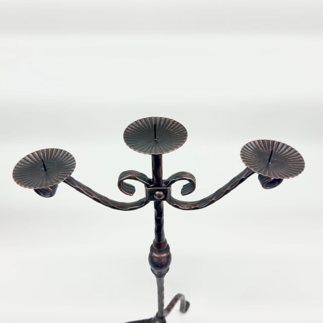 2020s Hand Forged Iron Candelabra 26″ (66cm) Antique Copper Finish Majestic Towering Estate Centerpiece For Sale - Image 5 of 7