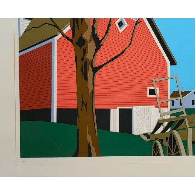 American 1970s Armond Fields "Red Barn" Limited Edition Hand Pulled Original Serigraph For Sale - Image 3 of 7