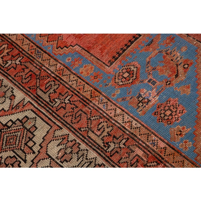 Antique Persian Bakshaish Long Wool Runner Handmade in Red With Geometric Design For Sale - Image 9 of 11