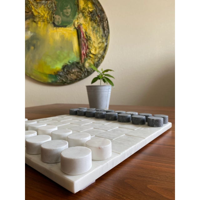 Minimalist Modernist Carved Marble Checker Board Set For Sale - Image 11 of 12