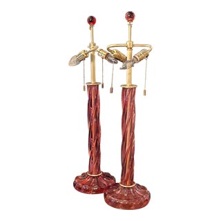 Pair of John Hutton for Donghia Rose Colored Murano Lamps For Sale