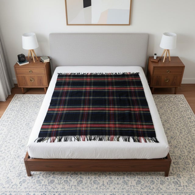 Plaid Tartan Throw Blanket in Wool from Johnstons of Elgin Scotland For Sale - Image 12 of 12