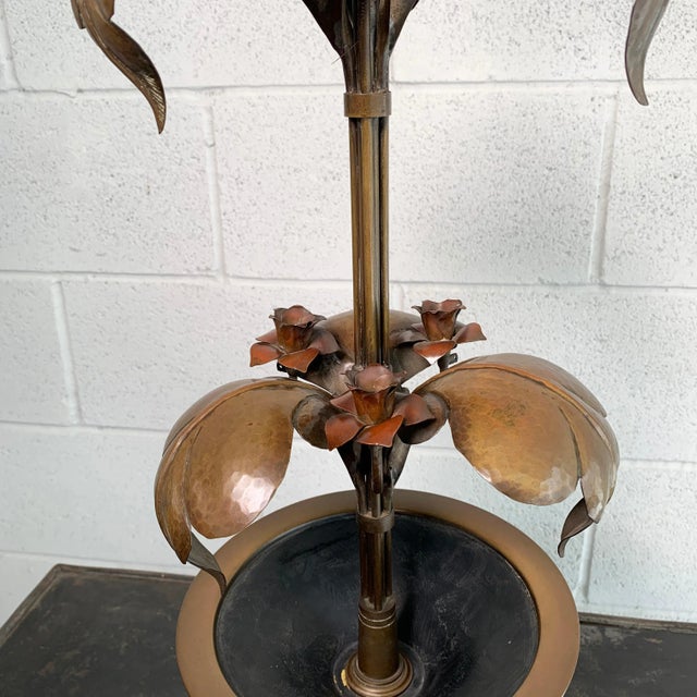 Early 20th Century Arts & Crafts Brass Rose Stem Table Lamp For Sale - Image 9 of 10