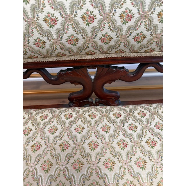 Vintage Victorian-Style Mahogany Upholstered Settee For Sale - Image 10 of 11