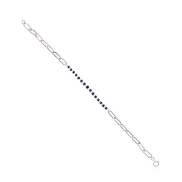 Classical Roman Vintage Bezel Set Sapphire Paperclip Chain Bracelet in 18k Solid Gold For Sale - Image 3 of 13