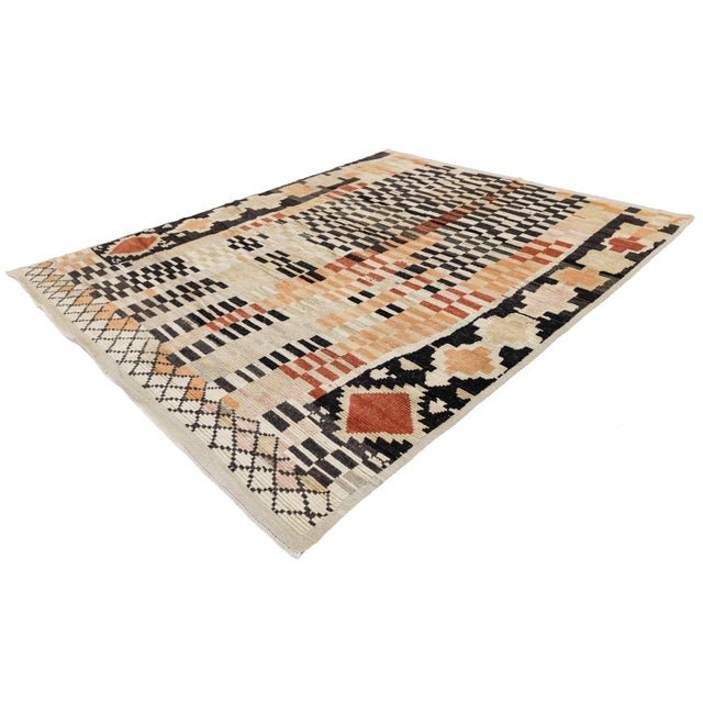 Modern Handmade Moroccan Style Wool Rug - Earthy Terracotta & Charcoal Geometric For Sale - Image 4 of 12