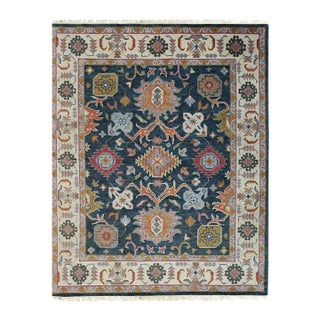 10x14 Sarrah Oushak Charcoal Traditional Geometric Hand Knotted Wool Carpet Rug For Sale