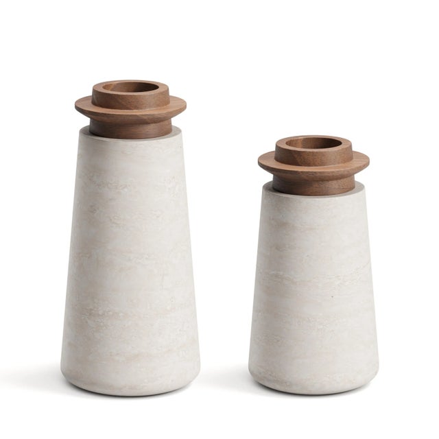 Not Yet Made - Made To Order Modern Vase in Travertine and Walnut, Designer Ivan Colominas For Sale - Image 5 of 7