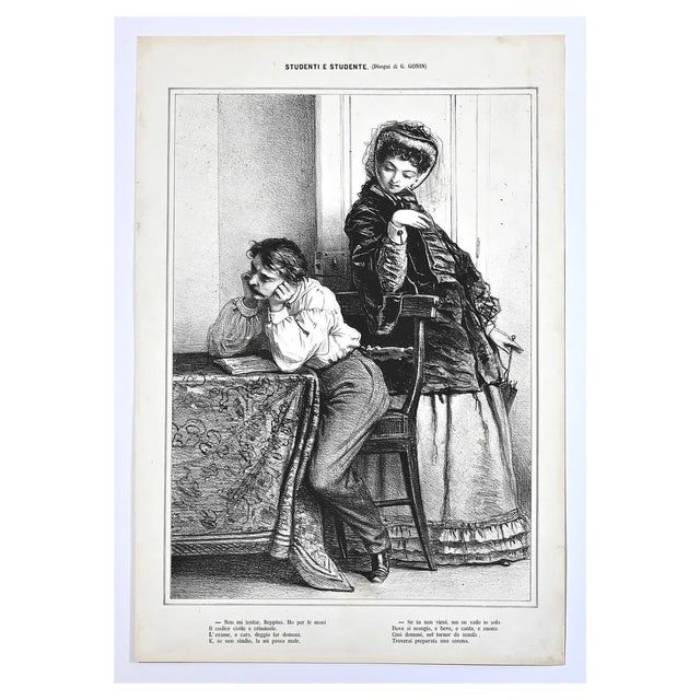 Guido Gonin, Students, Lithograph, 19th Century For Sale