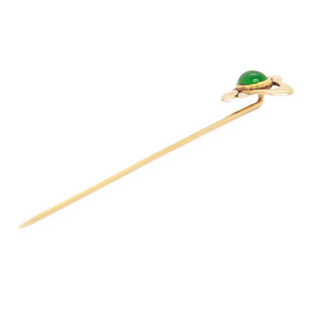 Antique Art Nouveau 14k Gold & Jade Green Glass Stickpin For Sale - Image 10 of 12