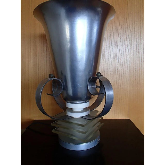 Metal Art Deco Table Lamp with Glass Elements, 1930s For Sale - Image 7 of 8