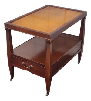 Vintage Antique Traditional Style Mahogany Accent End Table W. Tooled Leather Top