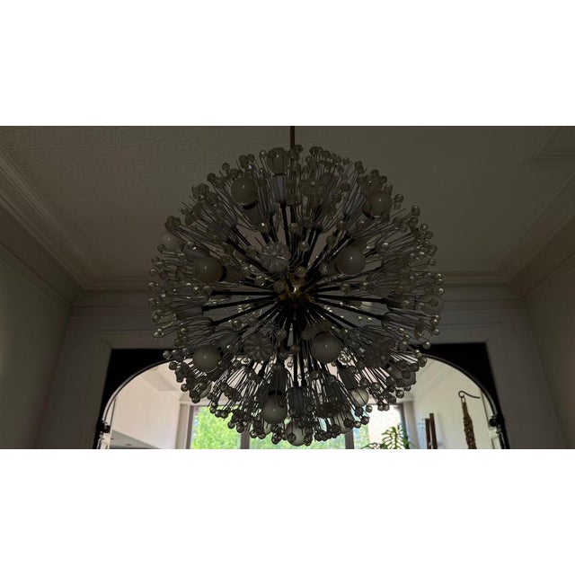 Large Oval Glass and Brass Flower Chandelier attributed to Emil Stejnar for Rupert Nikoll, Austria, 1950s For Sale - Image 3 of 18