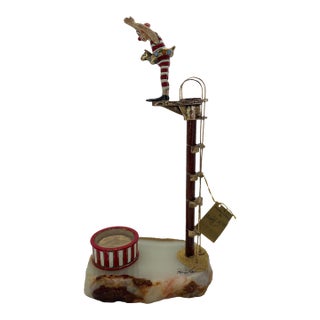 Signed Ronald A. Lee 24k Gold-Plated Clown High Diver Sculpture on Onyx Base, 1983 For Sale