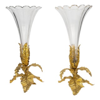 Napoleon III Crystal and Gilded Bronze Vases from Baccarat, 19th Century, Set of 2 For Sale