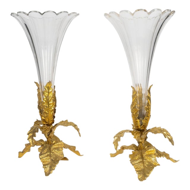 Napoleon III Crystal and Gilded Bronze Vases from Baccarat, 19th Century, Set of 2 For Sale