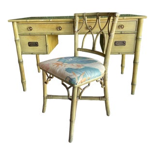1970s Vintage Faux Bamboo Desk and Chair - Set of 2 For Sale