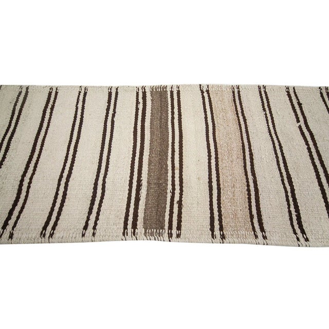 Cream & Brown Striped Kilim Runner For Sale - Image 4 of 7