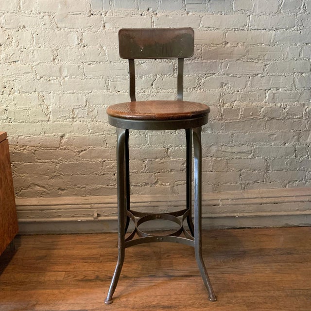Toledo Metal Furniture Co. Mid 20th Century Tall Industrial Shop Stool by Toledo Metal Furniture Co. For Sale - Image 4 of 10