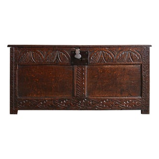 French Early 19th Century Carved Oak Coffer For Sale