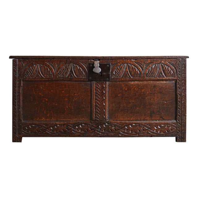 French Early 19th Century Carved Oak Coffer For Sale