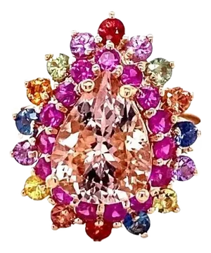 5.10 Carat Morganite Multi Color Sapphire Rose Gold Cocktail Ring Size 7