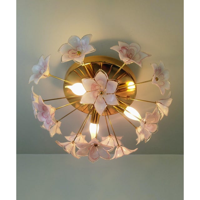 Murano Style Flush Mount Light Pink Flower Ceiling Light Glass Chandelier For Sale - Image 14 of 14