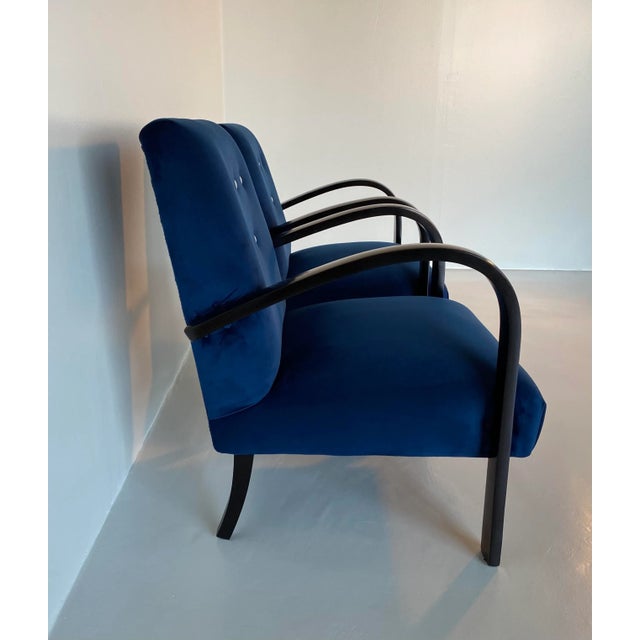 Textile Set of Italian Art Deco Blue Armchairs, 1930s For Sale - Image 7 of 10