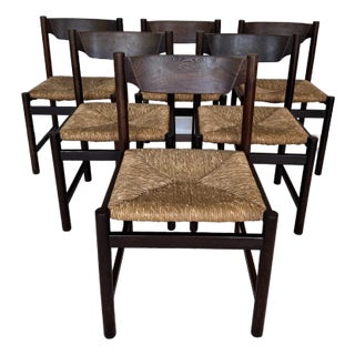Set of 4 Cees Braakman Rush Seat Dining Chairs, 1960s For Sale
