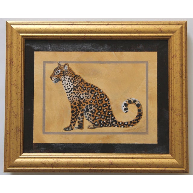 An elegant leopard and border in shades of burnt orange, beige, burnt umber, goldenrod, Naples yellow. Safari, Minimalism...