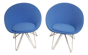Set of Italian Blue Felt Lounge Chairs, 1950s