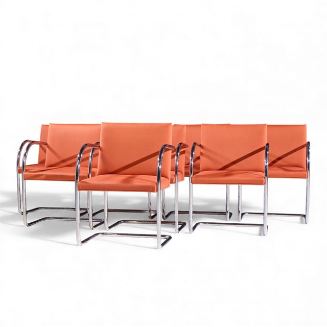 Mid-Century Modern Mies Van Der Rohe for Knoll Brno Mid Century Tubular Cantilever Chrome Dining Chairs - Set of 8 For Sale - Image 3 of 10