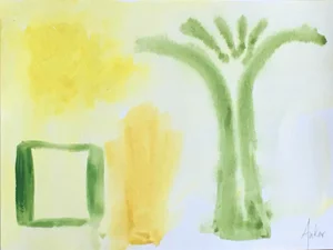 "Sunlit Palm" Minimalist Watercolor Painting by CL Auker