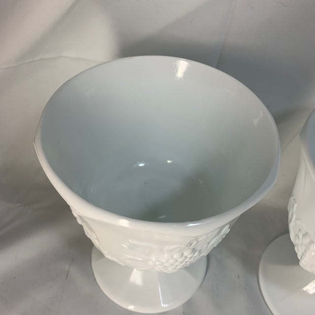 Mid-Century Modern Vintage White Milk Glass Pedestal Bowls by Indiana Glass - Pair For Sale - Image 3 of 6