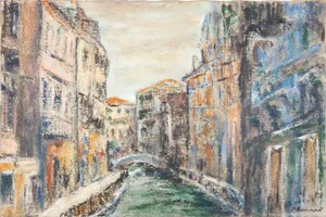 Pino Romanò, View of Venice, Oil Painting, 1990s