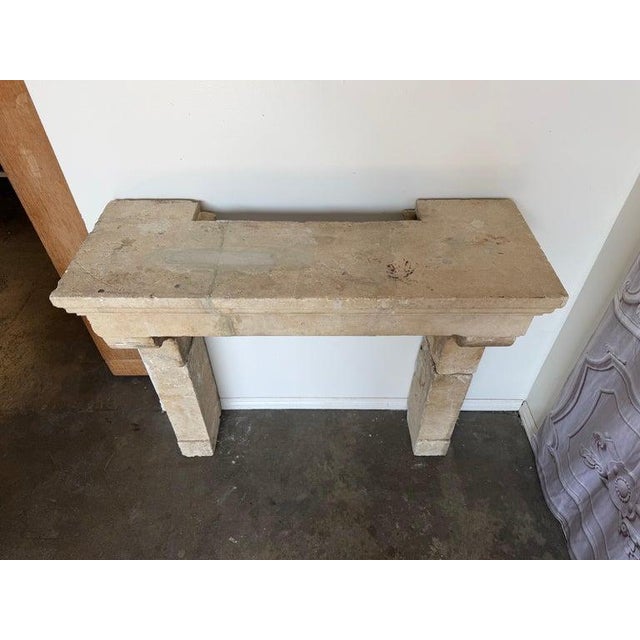 Beige Petite 18th Century French Limestone Fireplace Mantel With Scrolled Corbels For Sale - Image 8 of 17