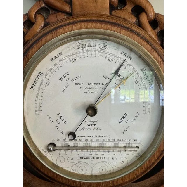 Victorian Carved Oak Banjo Clock Barometer, 1860s For Sale - Image 3 of 8
